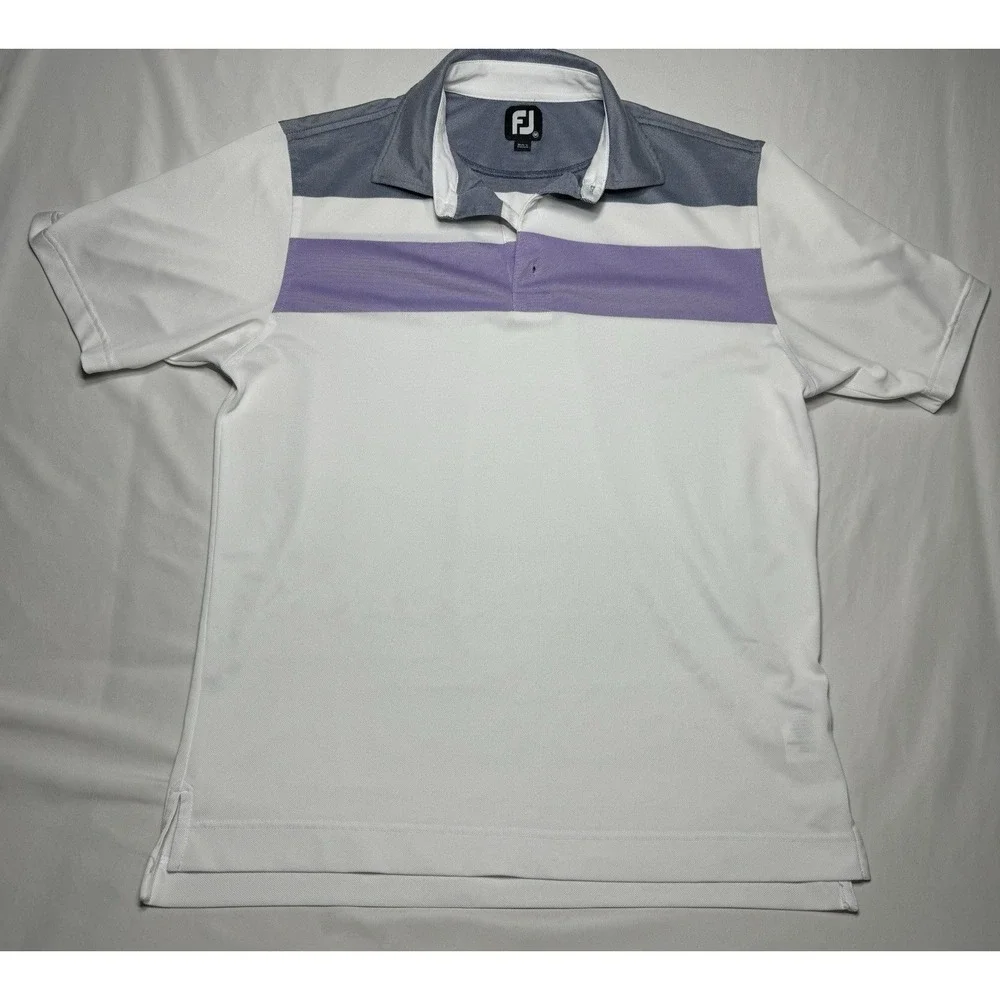 FootJoy Men's Double Block‎ Birdseye Pique Polo Size M Purple And White